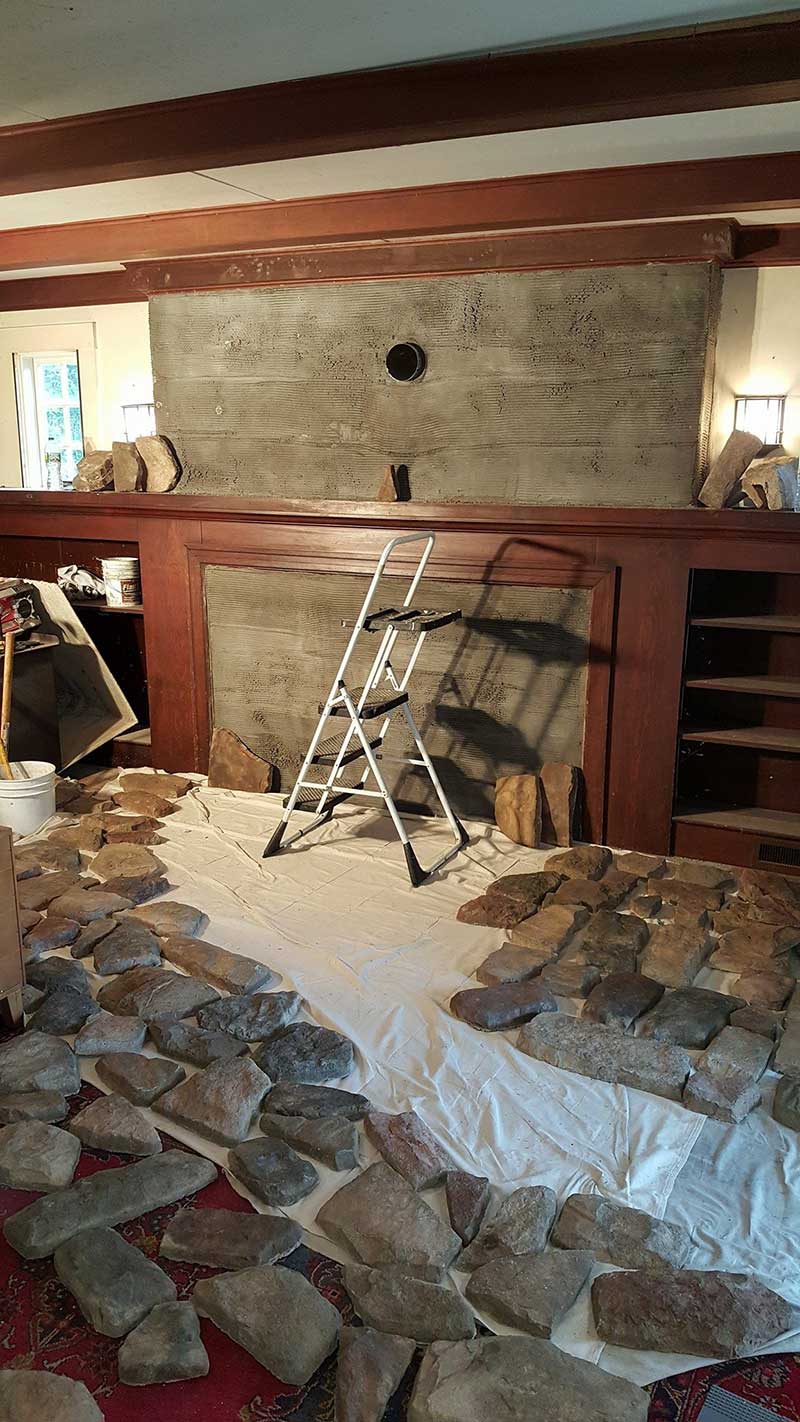 stone veneer fireplace renovation