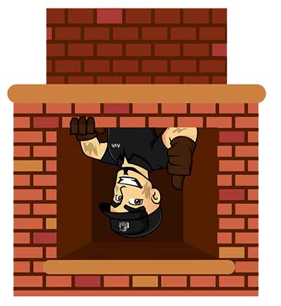 Ceaser's Chimney graphic of sweep looking out of chimney Sweep sticking his head out of a chimney upside down