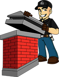 Graphic of sweep installing a cap on chimney