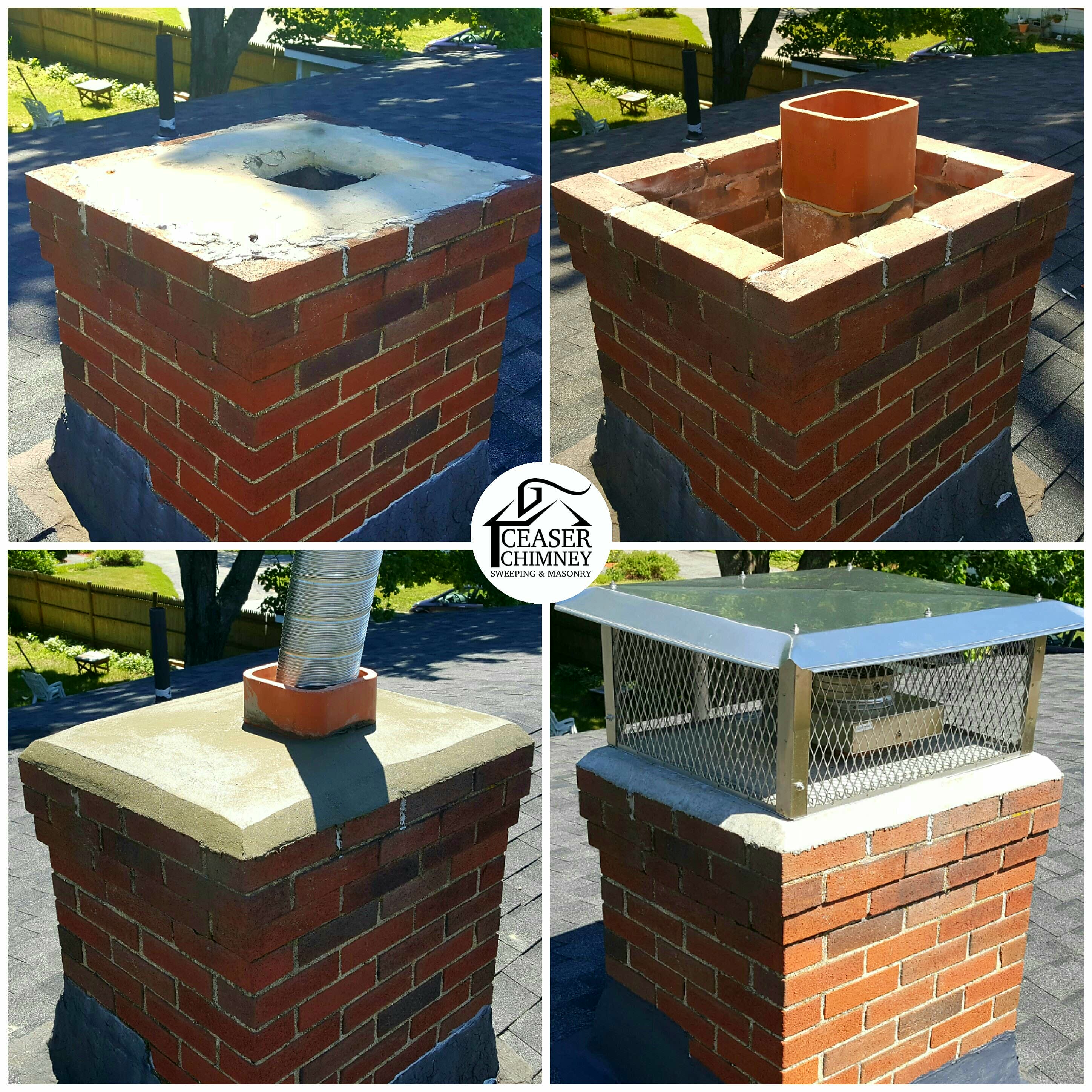 Original photo of a damaged chimney crown and top that Ceaser Chimney Service restored and recapped.